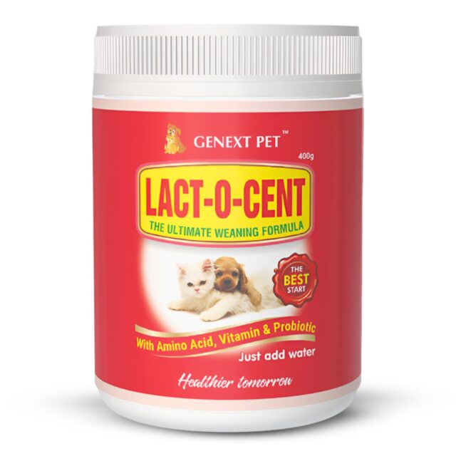 Front bottle view of Lact O Cent – milk replacer and early growth formula for puppies and kittens