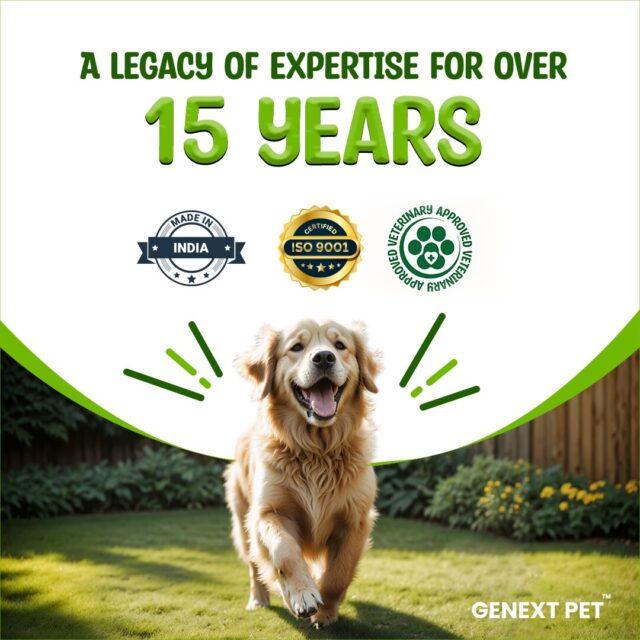 GenextPet 15 years of trust badge with ISO certification and vet approval