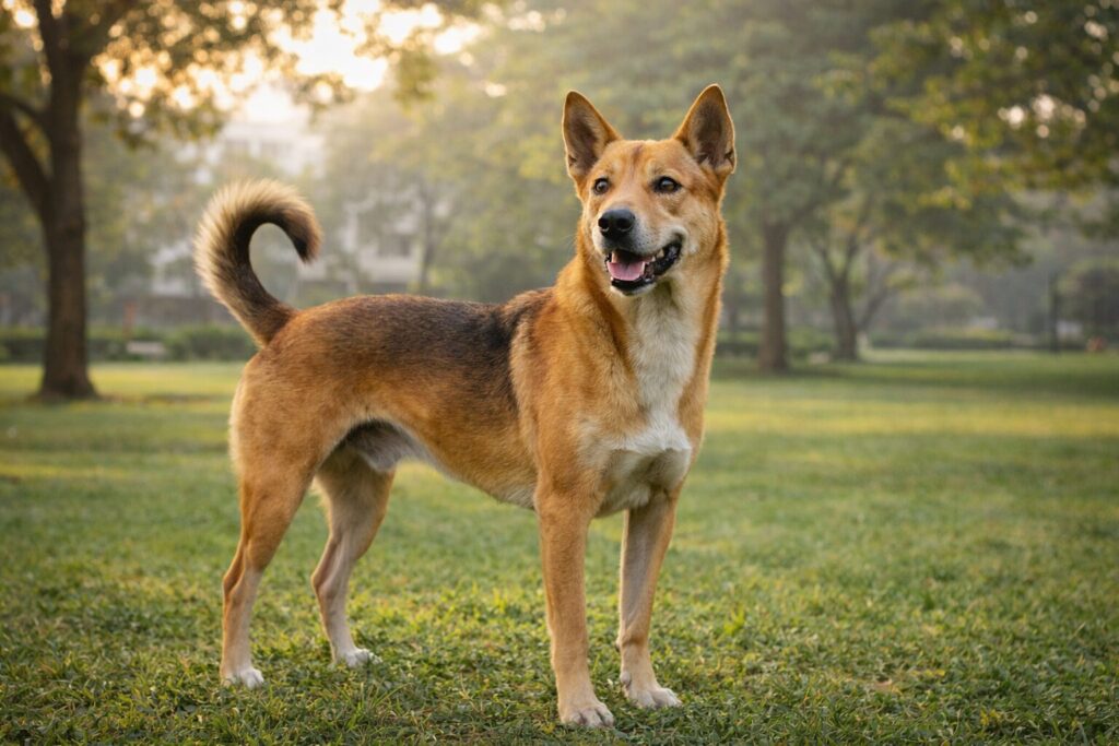 Healthy Indian Pariah Dog in Indian park — native desi dog breed