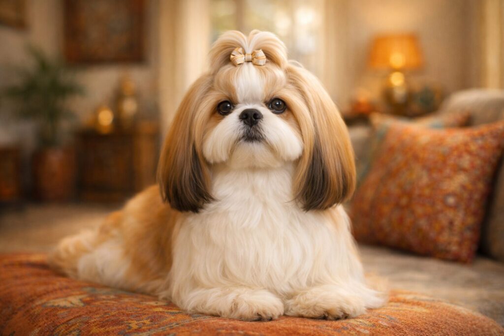 Well-groomed Shih Tzu sitting in Indian home — small apartment dog breed India
