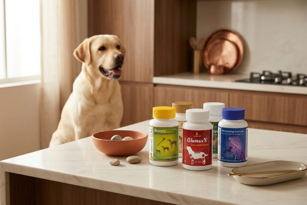 GenextPet dog supplements with healthy Labrador — premium pet nutrition India